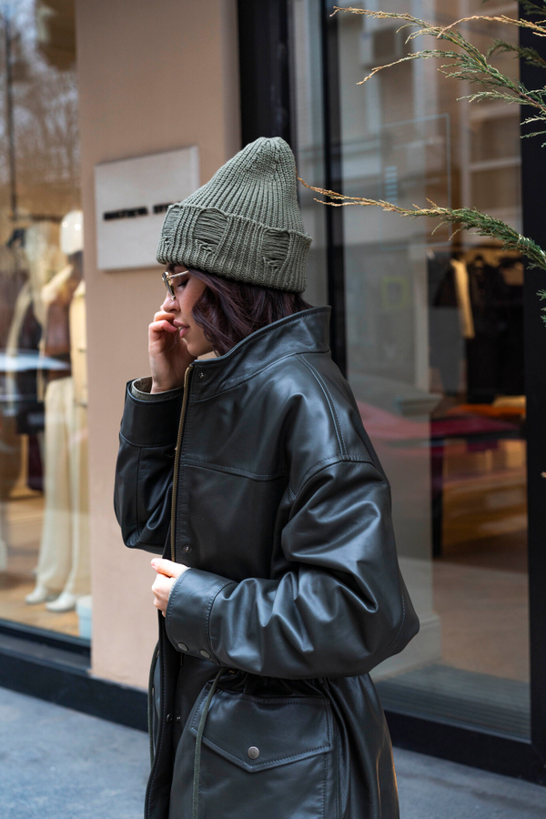 Парка кожаная хаки