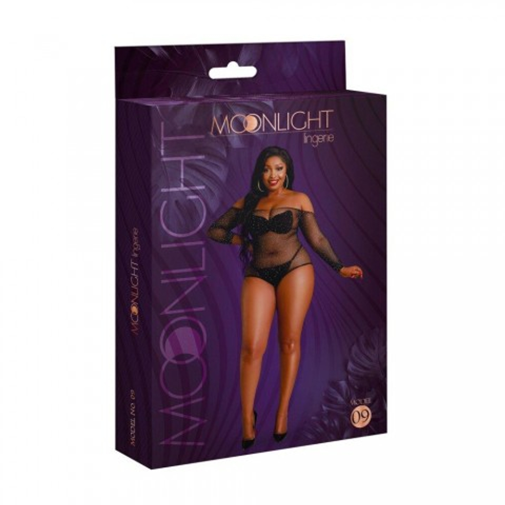 Боди со стразами от Moonlight модель № 09 черное (plus size)