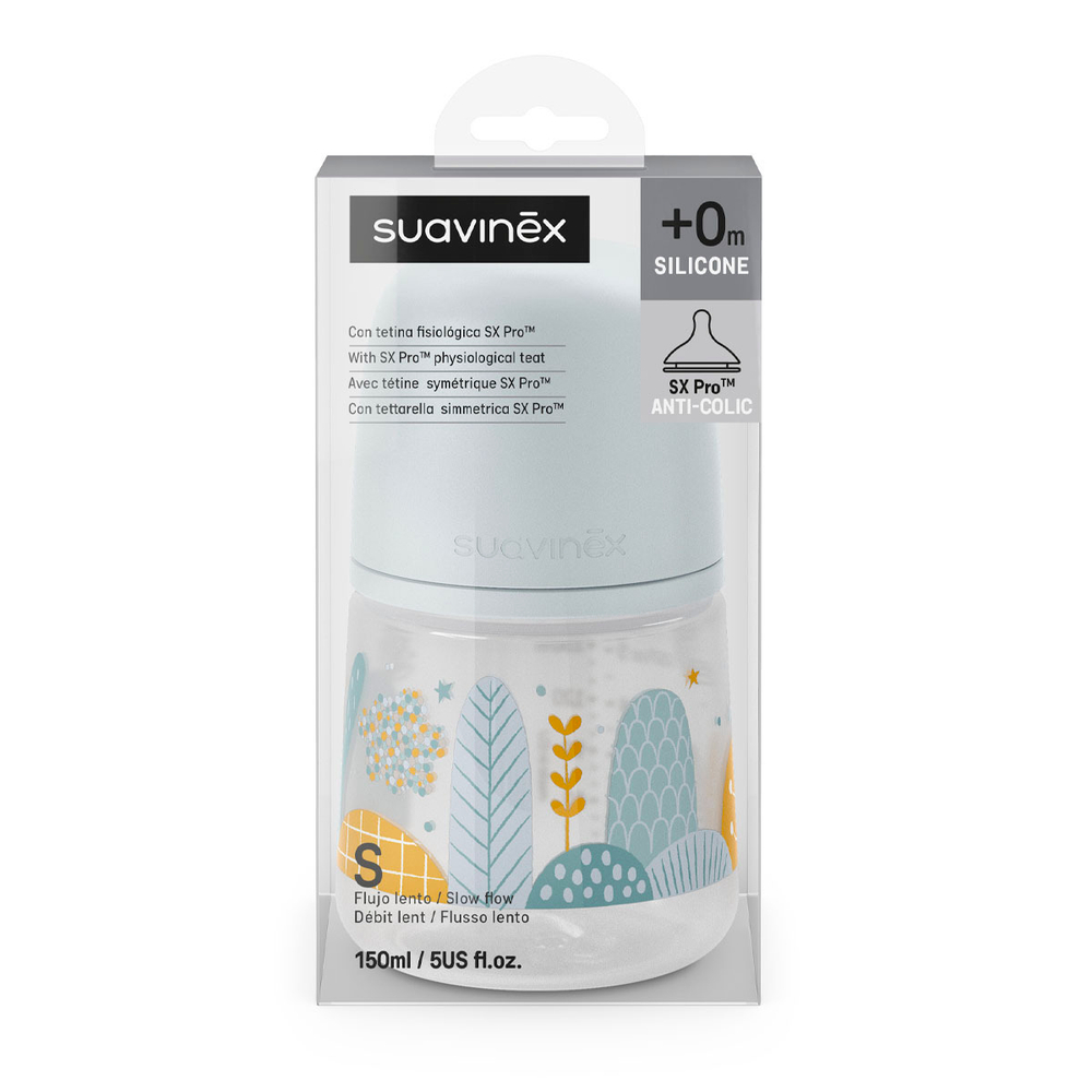 Бутылочка 150 мл с силиконовой антиколиковой соской SUAVINEX, 0 мес+