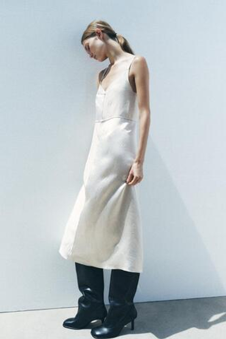 ZARA АТЛАСНОЕ ПЛАТЬЕ-КОМБИНАЦИЯ — ZW COLLECTION, ЭКРЮ