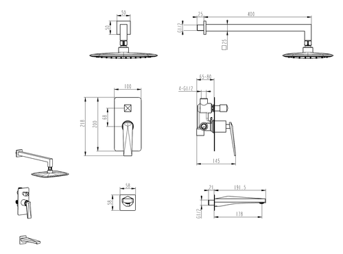Boheme Смеситель встроенный с изливом VENTURO SHINE GUN METAL