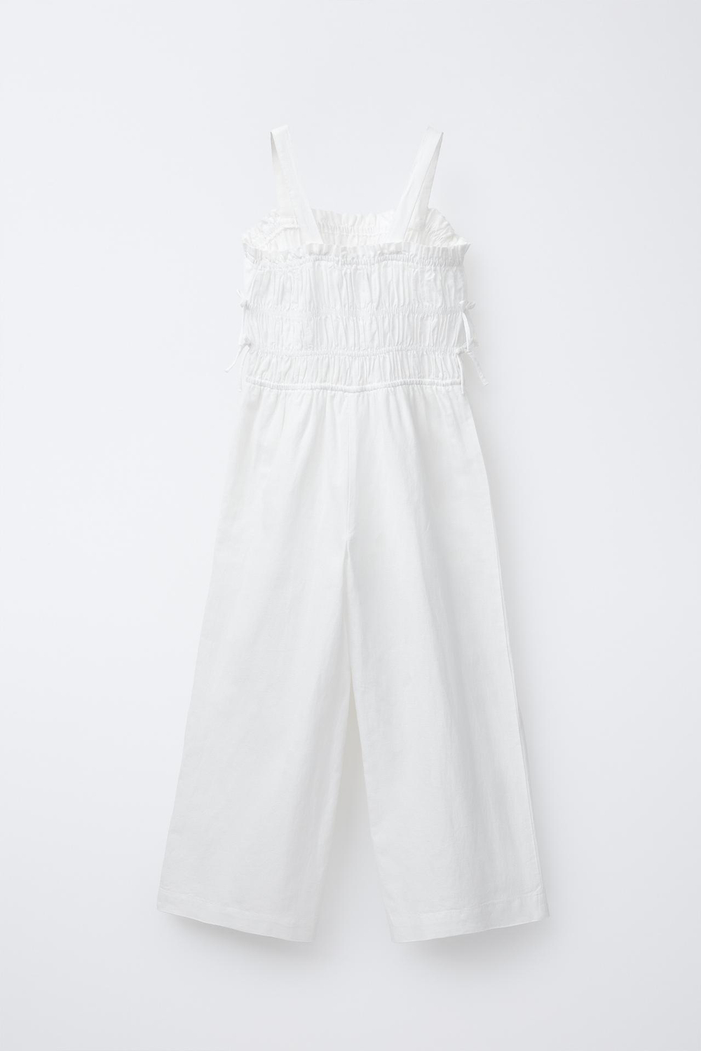 ZARA КОМБИНЕЗОН ИЗ СМЕСОВОГО ЛЬНА С БАНТАМИ, БЕЛЫЙ