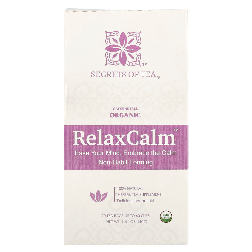 Secrets of Tea, Organic RelaxCalm™, без кофеина, 20 чайных пакетиков, 40 г (1,41 унции)