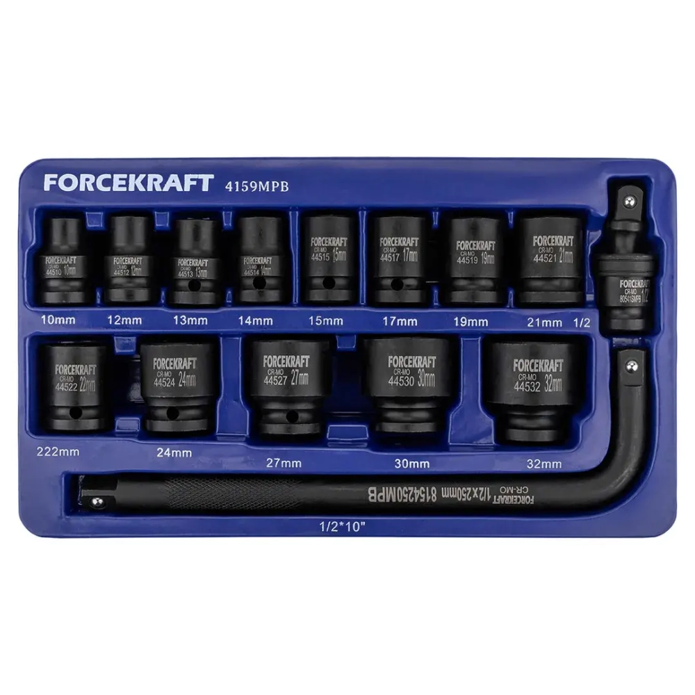 Головки ударные, набор 15пр., 1/2''(6гр.) FORCEKRAFT FK-4159MPB