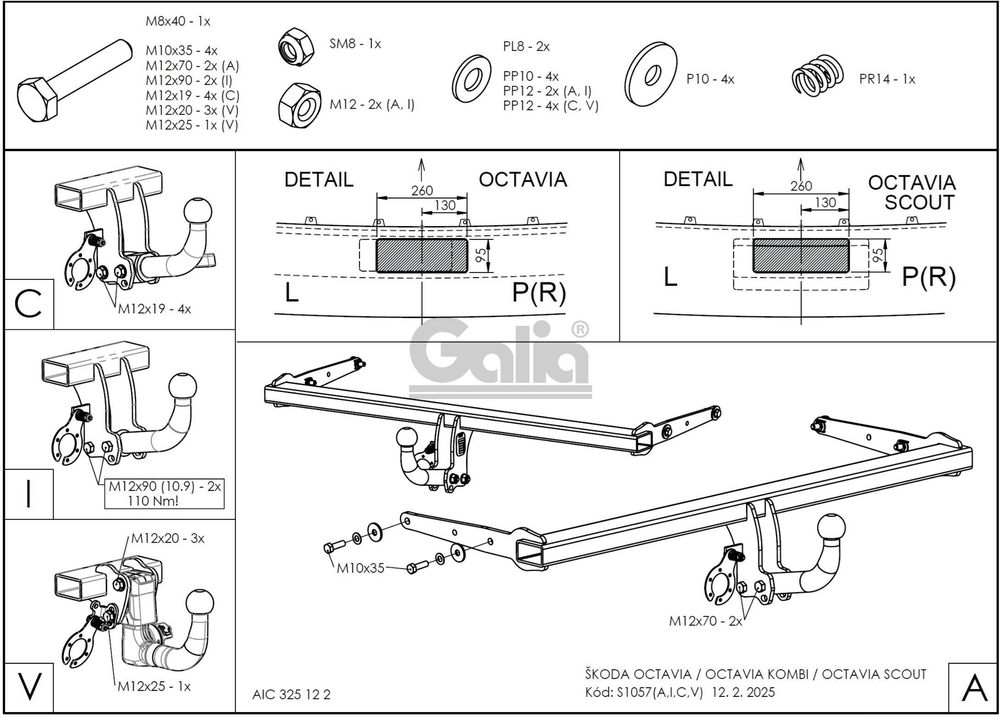 Фаркоп оцинкованный для Skoda Octavia/Volkswagen Golf VII Sportsvan рестайлинг 2018-2020, T-Roc 2017- вертикальное быстросъемное, Galia.S105V