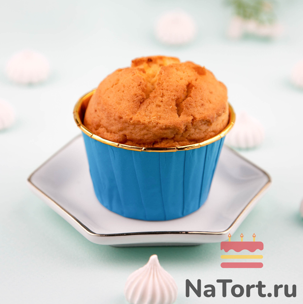 Формы бумажные с ламинацией «Маффин» 50х40 мм (Золото + голубой) 50 шт