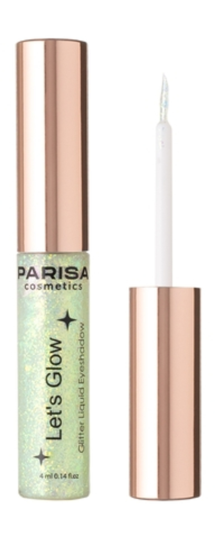 Parisa Тени для век Let's Glow, EL-101, жидкие, с глиттером, тон №03, Emerald, 4 мл