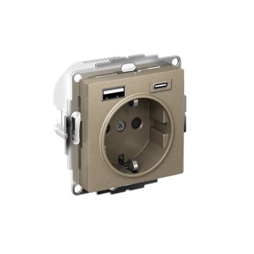 ATLASDESIGN РОЗЕТКА 16А c 2 USB A+C, 5В/2,4А/3,0А, 2х5В/1,5А, механизм, ШАМПАНЬ