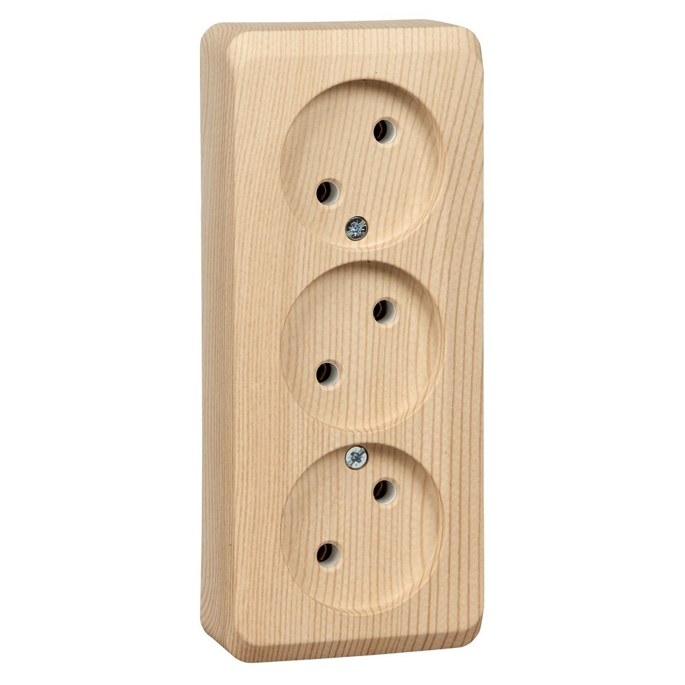 Schneider Electric ЭТЮД Сосна Розетка 3-местная открытая установка без заземляющих контактов без шторок 16А, 250B,. PA16-009D