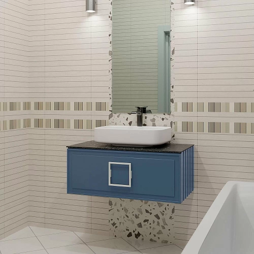 Тумба с раковиной LA FENICE Cubo Blu Grigio 90 синяя, столешница черная/ручка белая