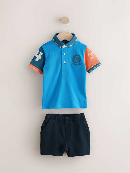 Поло и шорты в комплекте для мальчика Next E63-590, Синий, Оранжевый