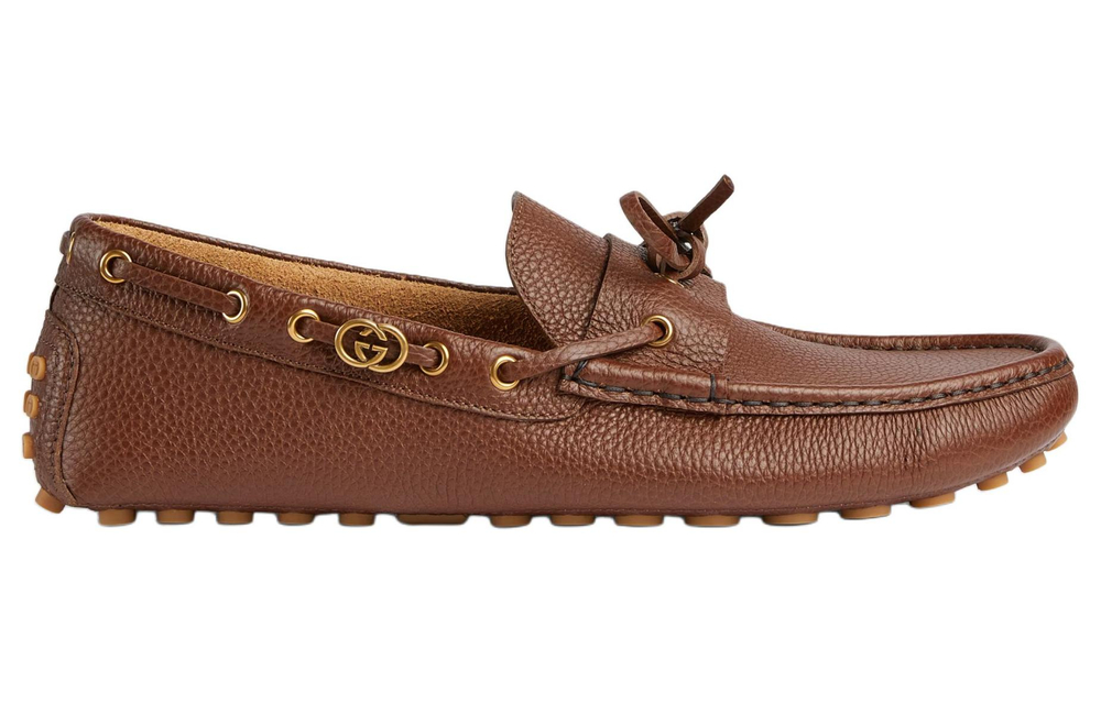 GUCCI Interlocking Gommino Loafers Men"s Brown