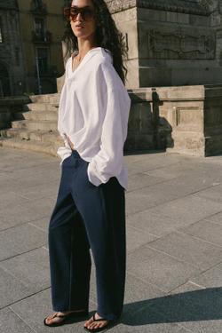 ZARA БРЮКИ BARREL, МОРСКОЙ СИНИЙ