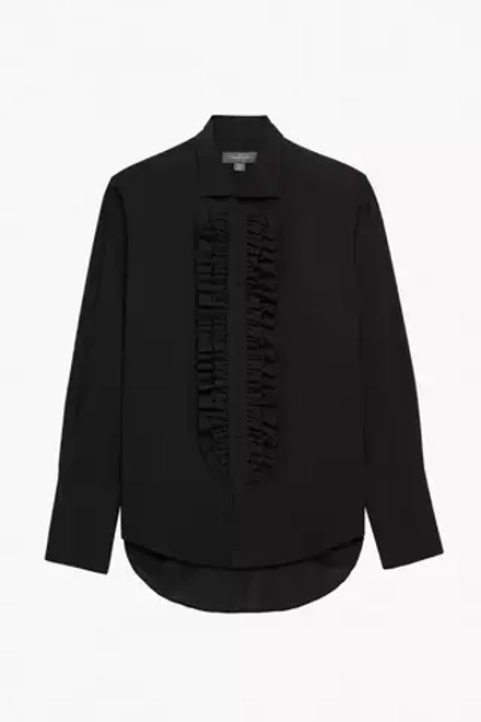 ZARA X STEFANO PILATI РУБАШКА С ОБОРКАМИ И ВОРОТНИКОМ, ЧЕРНЫЙ