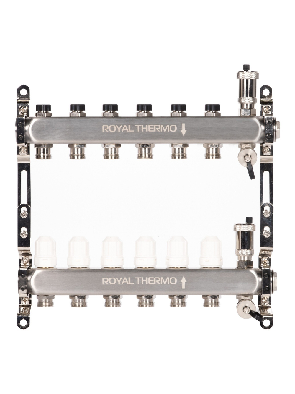 Коллектор Royal Thermo нерж. в сборе универсальный 1" ВР-3/4" НР с автомат. воздухоотвод-ми 6 вых.