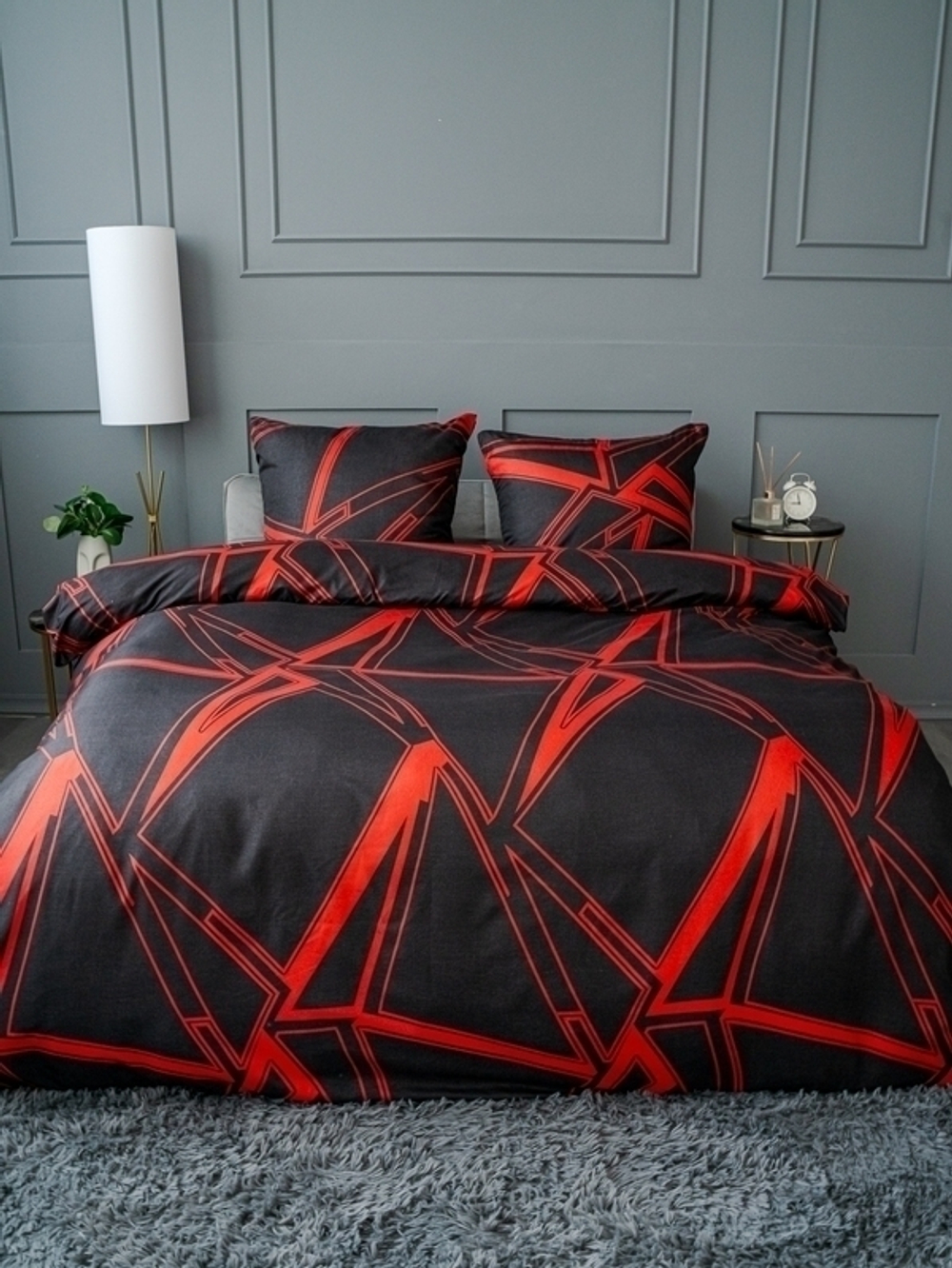 Постельное белье 2,0 полисатин Павлайн Разлом черно-красный