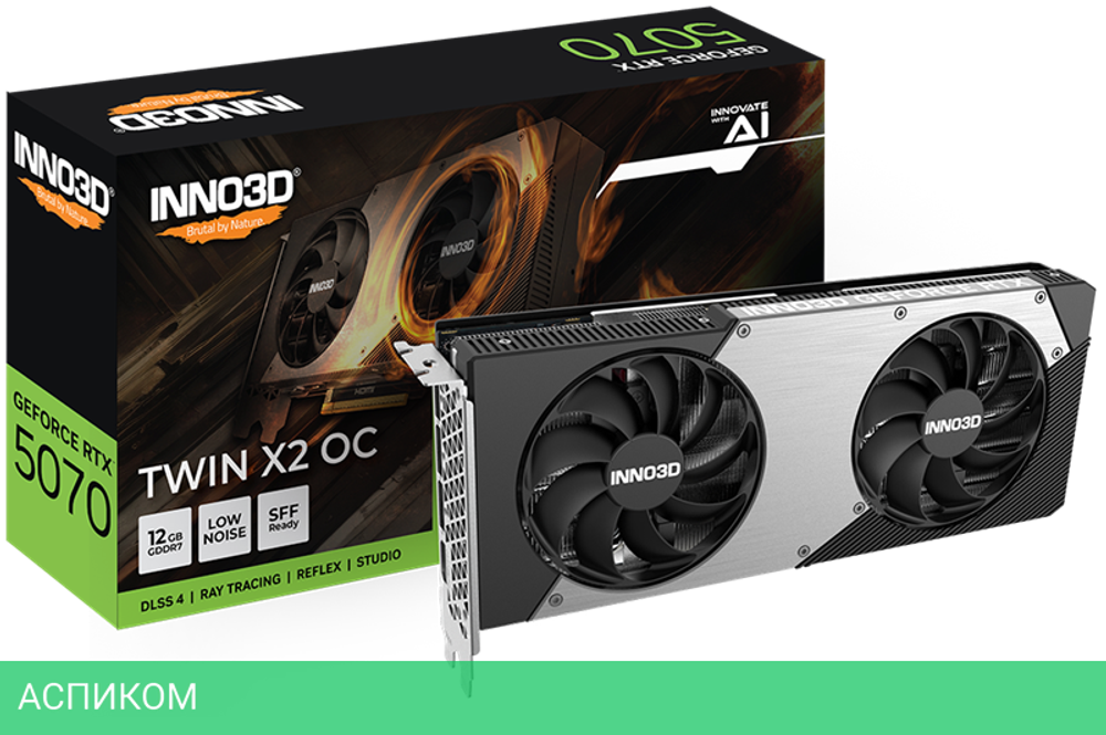 Видеокарта Inno3D GeForce RTX 5070 Twin X2 ОС 12GB GDDR7 (N50702-12D7X-195064N)