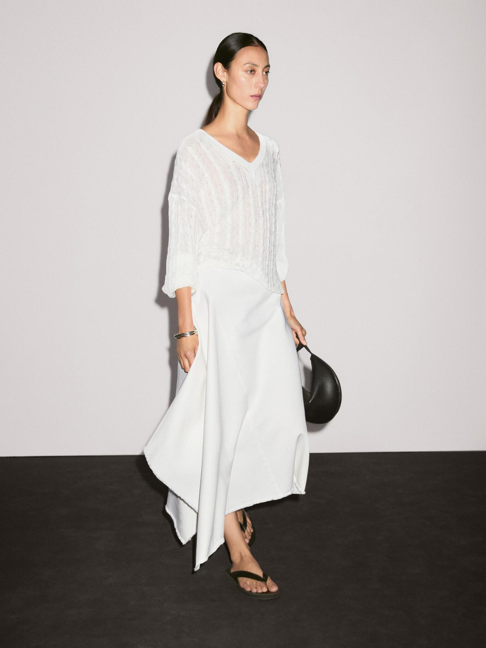 Massimo Dutti Джинсовая юбка миди асимметричного кроя, кремовый