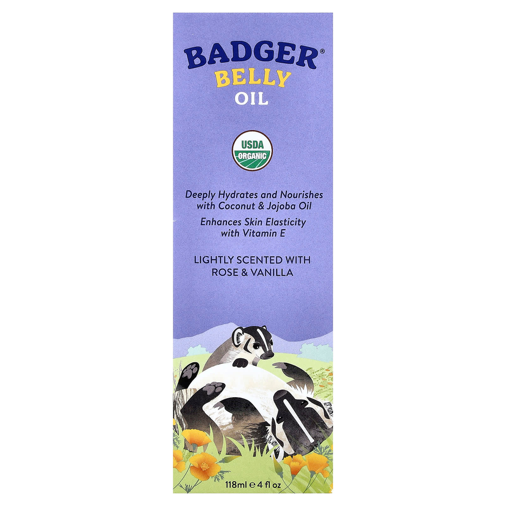 Badger, масло для живота, с розой и ванилью, 118 мл (4 жидк. унции)