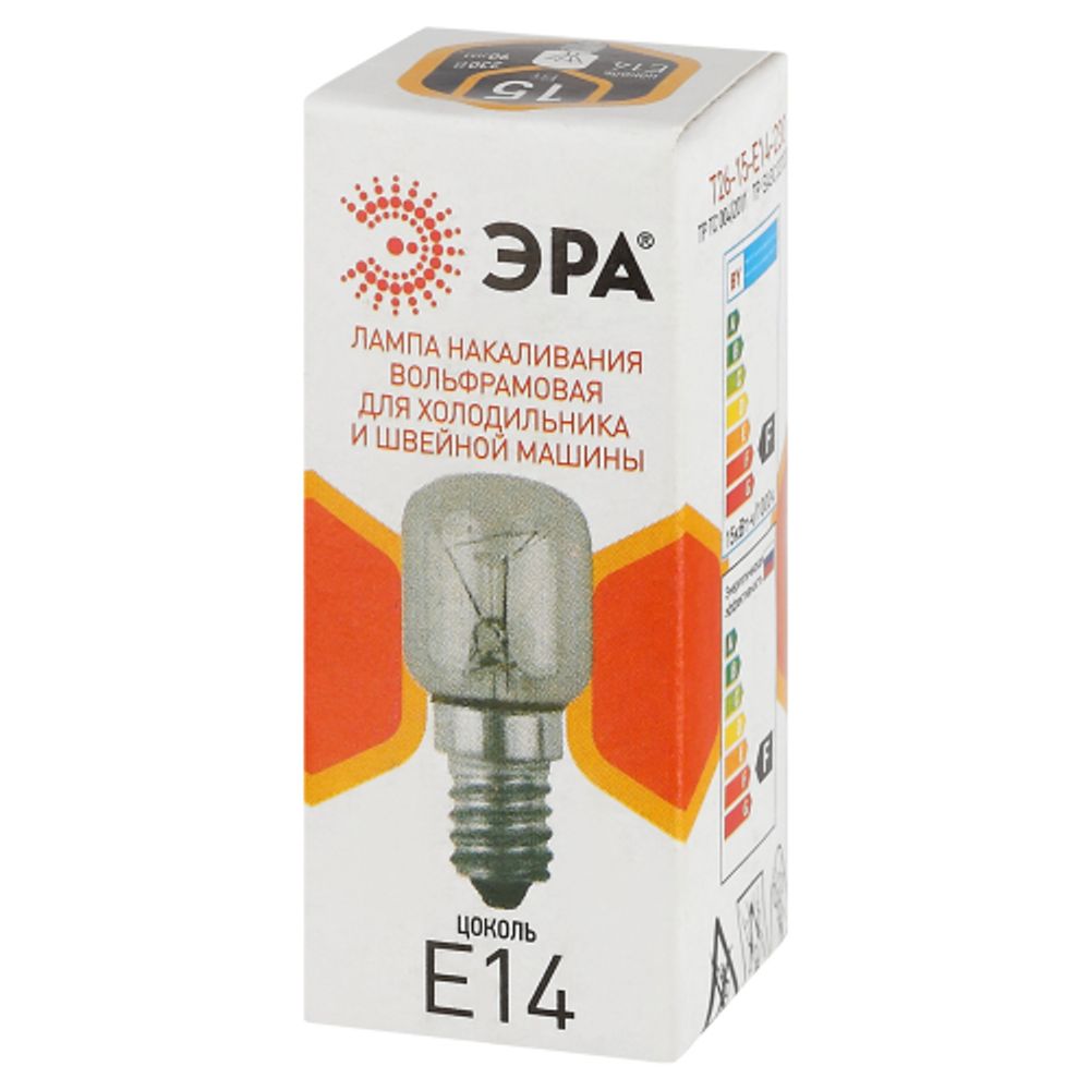 Лампа накаливания ЭРА T26-15-E14-230 15Вт 230В для холодильника и швейной машины цветная коробка Е14