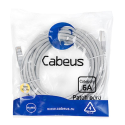 Патч-корд Cabeus PC-SSTP-RJ45-Cat.6a-10m-LSZH Патч-корд S / FTP, категория 6а (10G), 2xRJ45 / 8p8c, экранированный, серый, LSZH, 10м