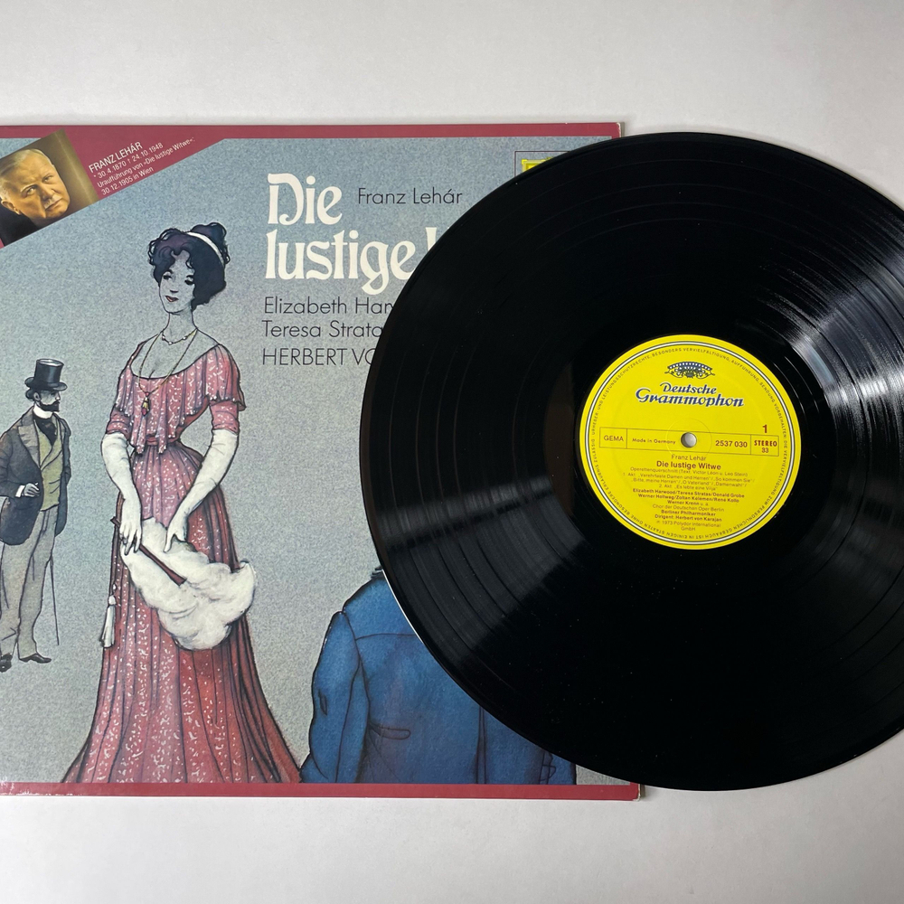 Винтажная виниловая пластинка LP Franz Lehar Elizabeth Harwood, Rene Kollo, Teresa Stratas, Werner Hollweg / Karajan Die Lustige Witwe Оперетта Веселая Вдова (Германия 1974)