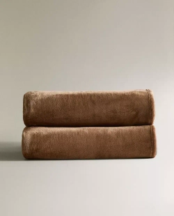 ZARA HOME ФЛИСОВЫЙ ПЛЕД, СВЕТЛО-КОРИЧНЕВЫЙ