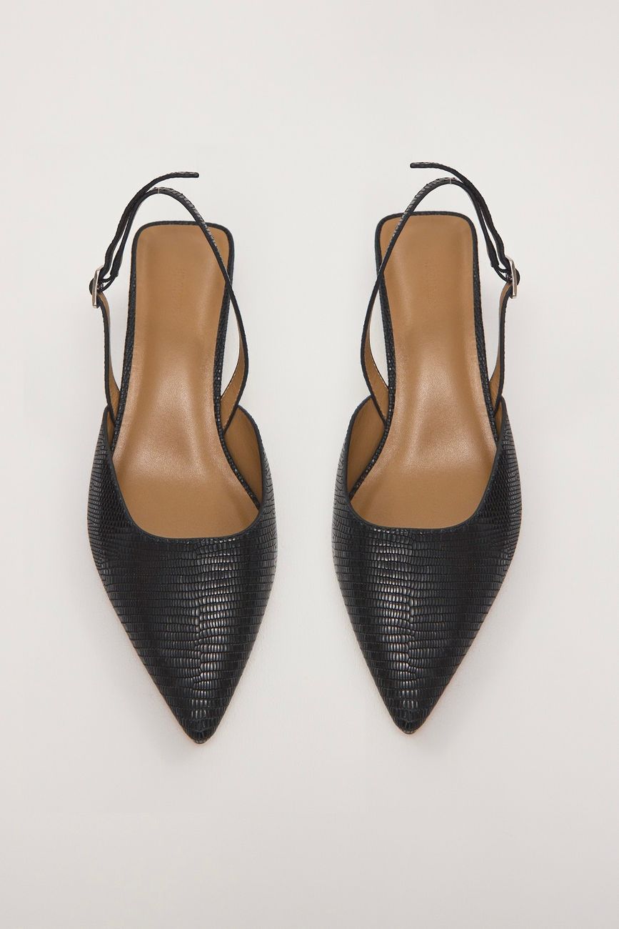 Туфли-мюли из кожи под рептилию на низком каблуке, черный