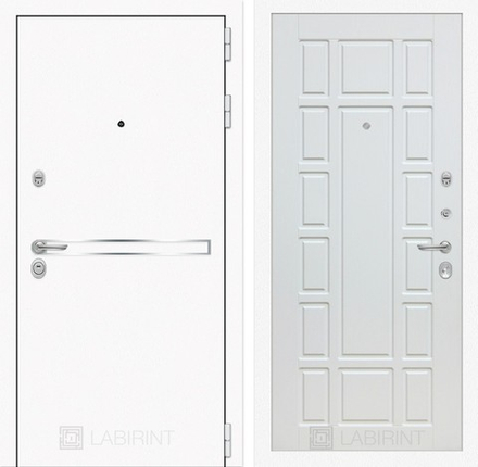 Входная металлическая дверь Лабиринт Лайн Вайт (Line White) 12 Белое дерево (Белые входные двери)