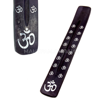 Подставка под благовония Лыжа Ом однополосная дерево цвет черный, рисунок серебристый