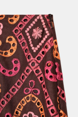 ZARA ЮБКА МИДИ С ПЕРФОРАЦИЕЙ, РАЗНОЦВЕТНЫЙ