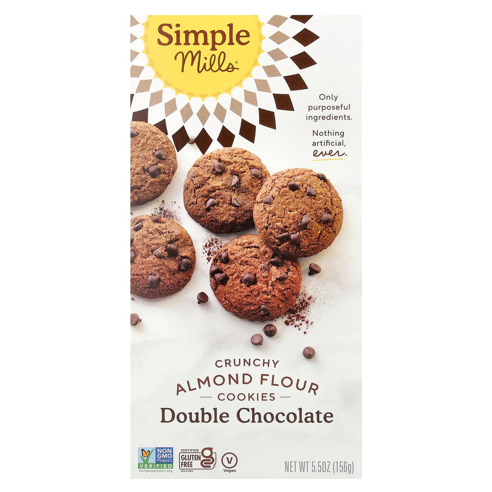 Simple Mills, хрустящее шоколадное печенье с миндальной мукой, двойной шоколад, 156 г (5,5 унции)
