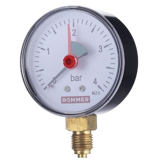 Манометр радиальный Rommer 1/4", 4 бара, 63 мм с указателем предела (RIM-0008-630408)