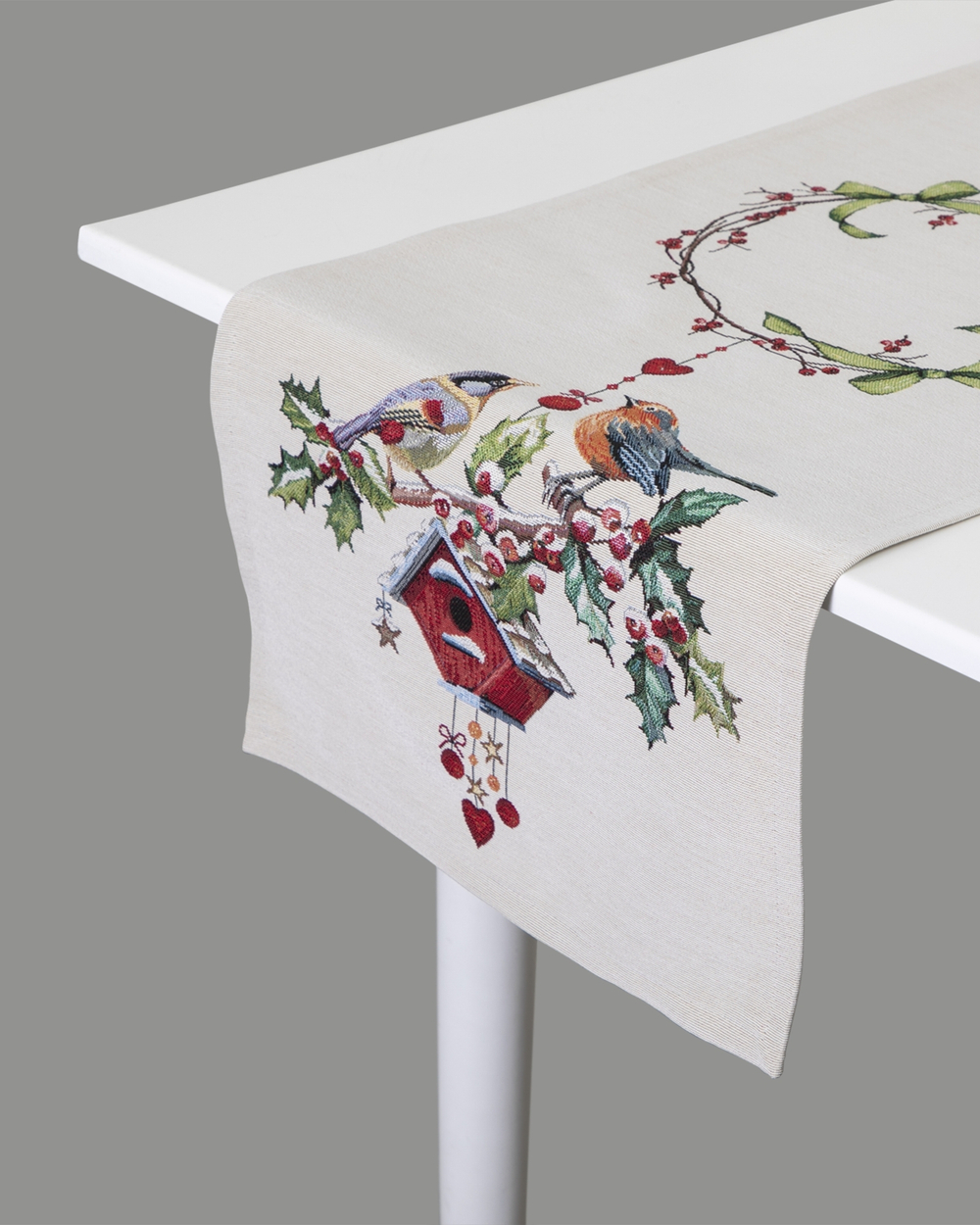 Дорожка для стола 40х100см Mix&Match Home Зимний пир Скворечники голубая