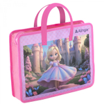 Папка с ручками 1 отделение, А4 265х335х90мм, Alingar, пластик, ручки тесьма, дизайн с двух сторон, молния сверху, "Принцесса"