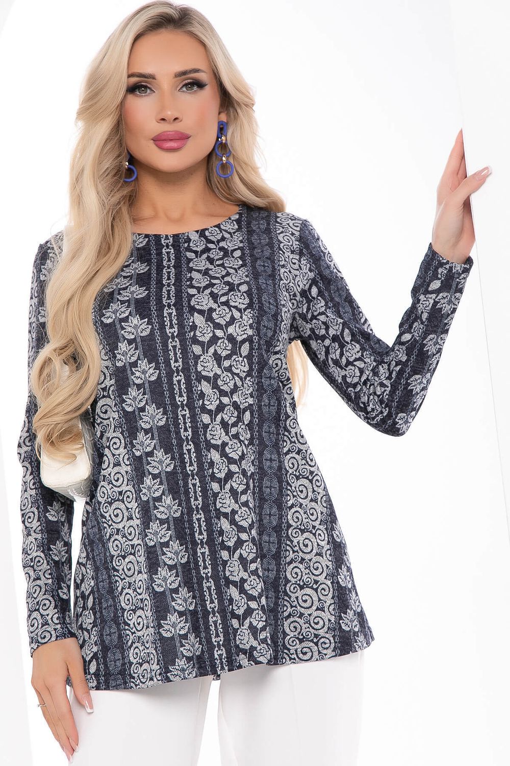 Джемпер "Авелин" (принт/темно-синий) Б8401 LT Collection (Акция)