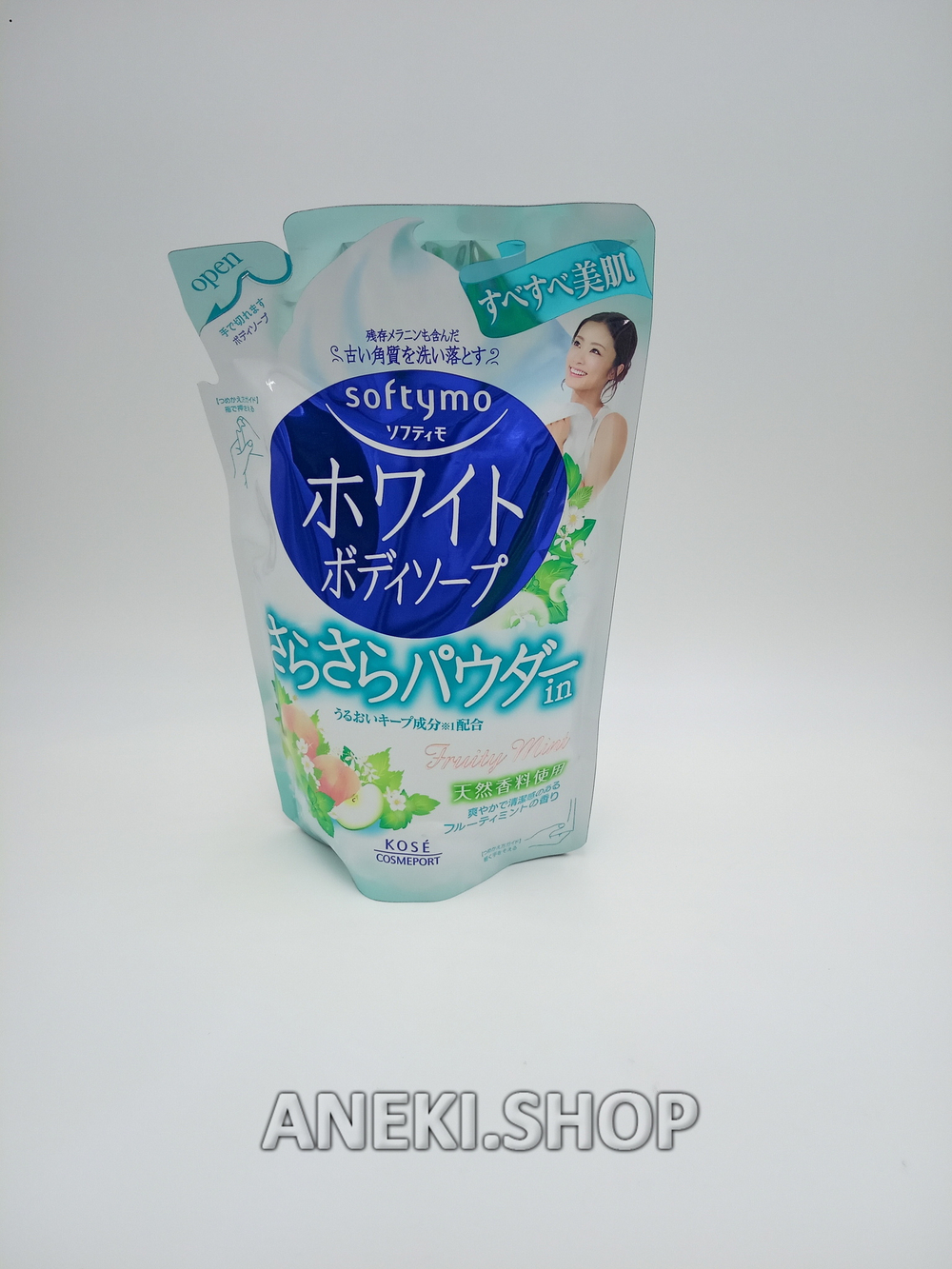 Мыло жидкое для тела с тальком с фруктово-мятным ароматом 420 мл KOSE COSMEPORT Softymo White Body Soap Powder In(мягкая упаковка)
