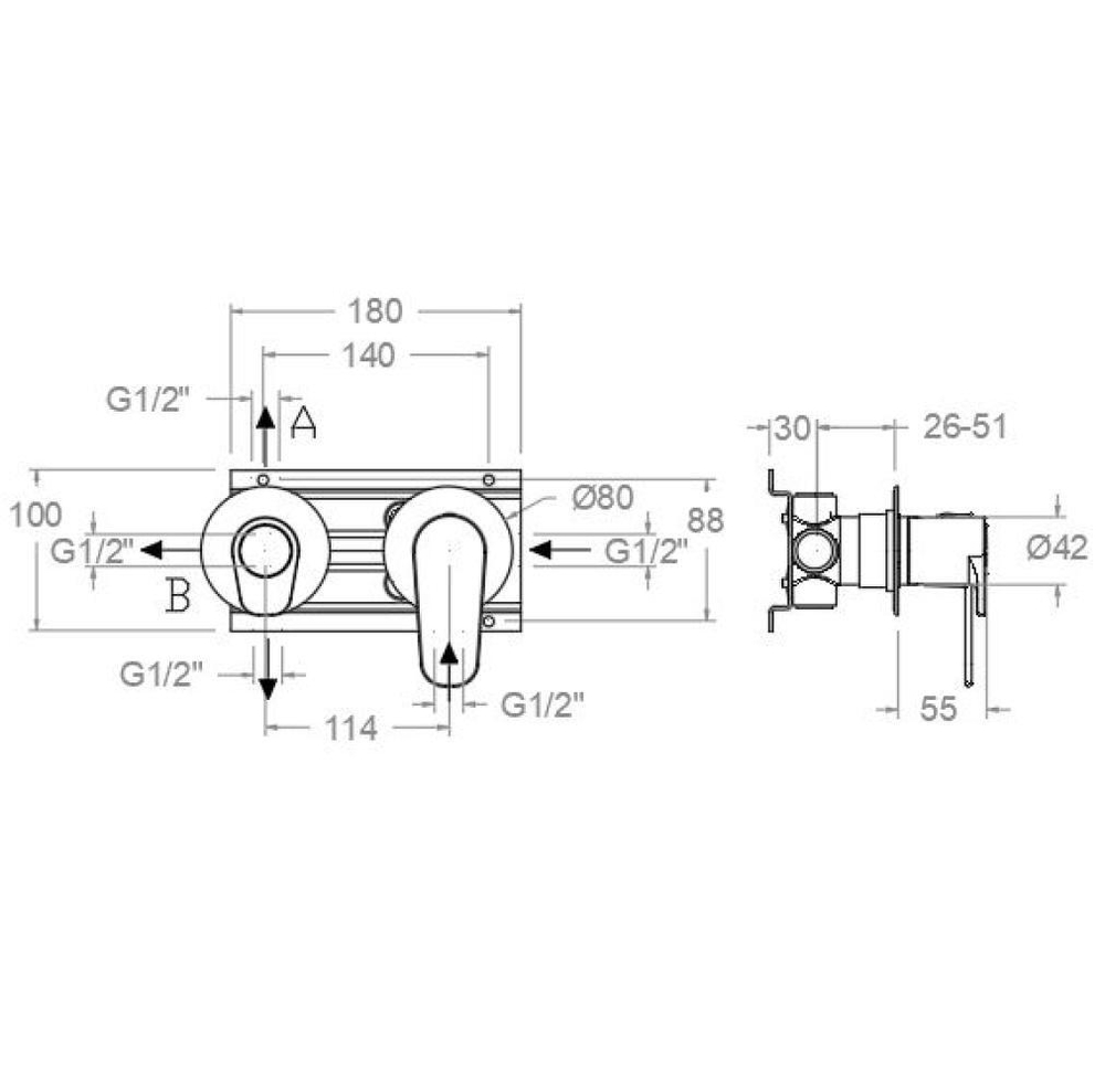 Встраиваемый смеситель для душа на 3 выхода ALEXIA 361513HSGR графит