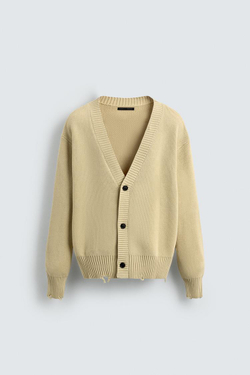 ZARA КАРДИГАН В РУБЧИК С ЭФФЕКТОМ ПОТЕРТОСТИ, ВАНИЛЬНЫЙ