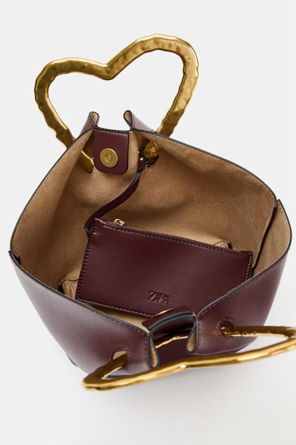 ZARA СУМКА С МЕТАЛЛИЧЕСКОЙ РУЧКОЙ, БОРДОВО-КРАСНЫЙ