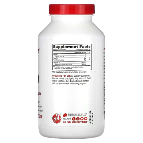 Metabolic Nutrition, CLA 3000, 180 мягких таблеток (1000 мг в 1 капсуле)