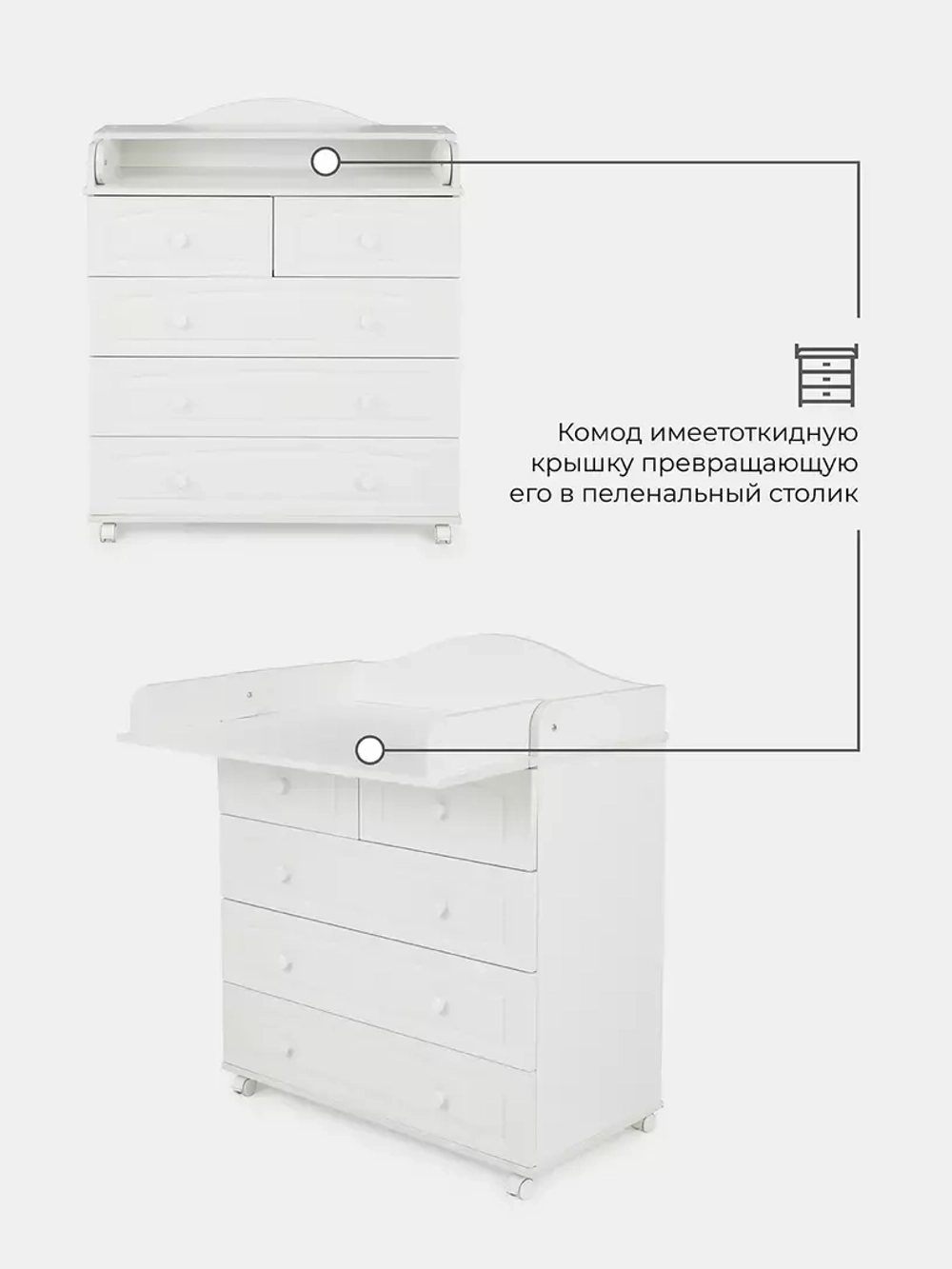 Комод "Ричард" 5 ящ. (арт.76) МДФ 800/5 (белый)