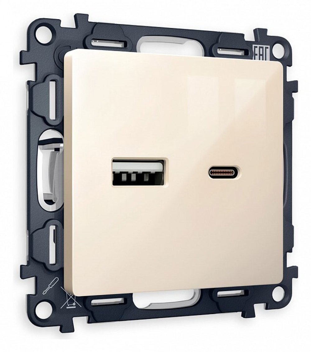 Розетка 2хUSB type A и C без рамки Ambrella Volt Quant MA311010