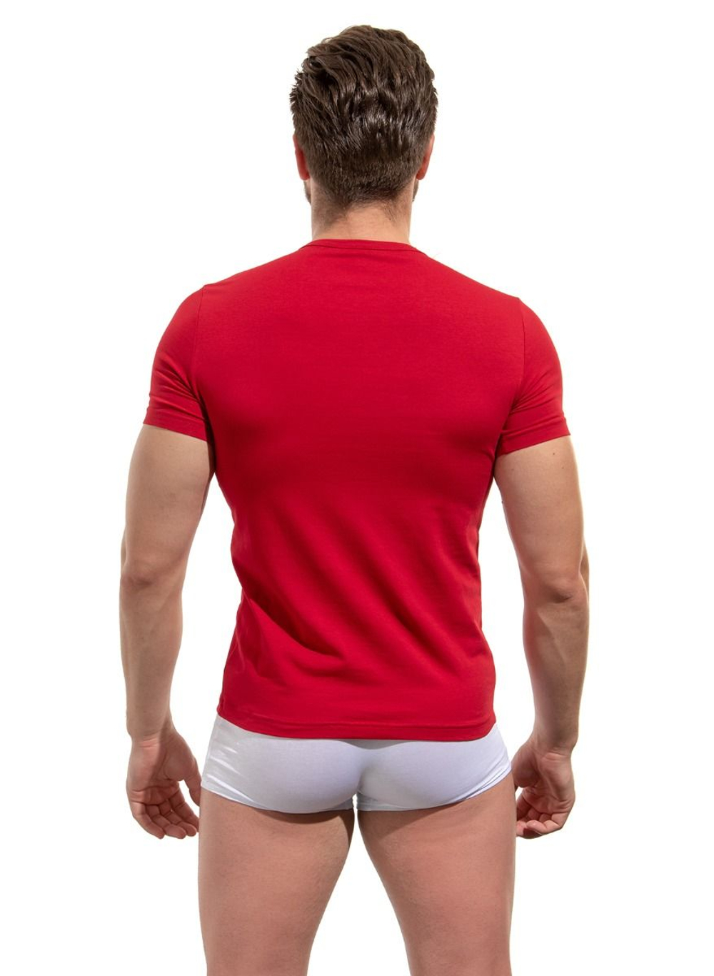 Мужская хлопковая футболка с V-образным вырезом горловины (Размер: XL) (Цвет: грязно-синий)