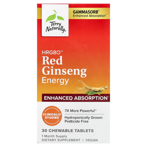 Terry Naturally, HRG80™ Red Ginseng Energy, 30 жевательных таблеток (100 мг в 1 таблетке)