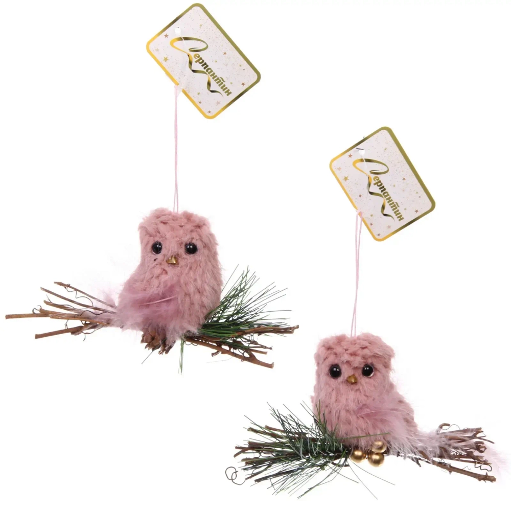 Подвеска «Птичка на веточке» 11 см (в ассортименте), Розовый