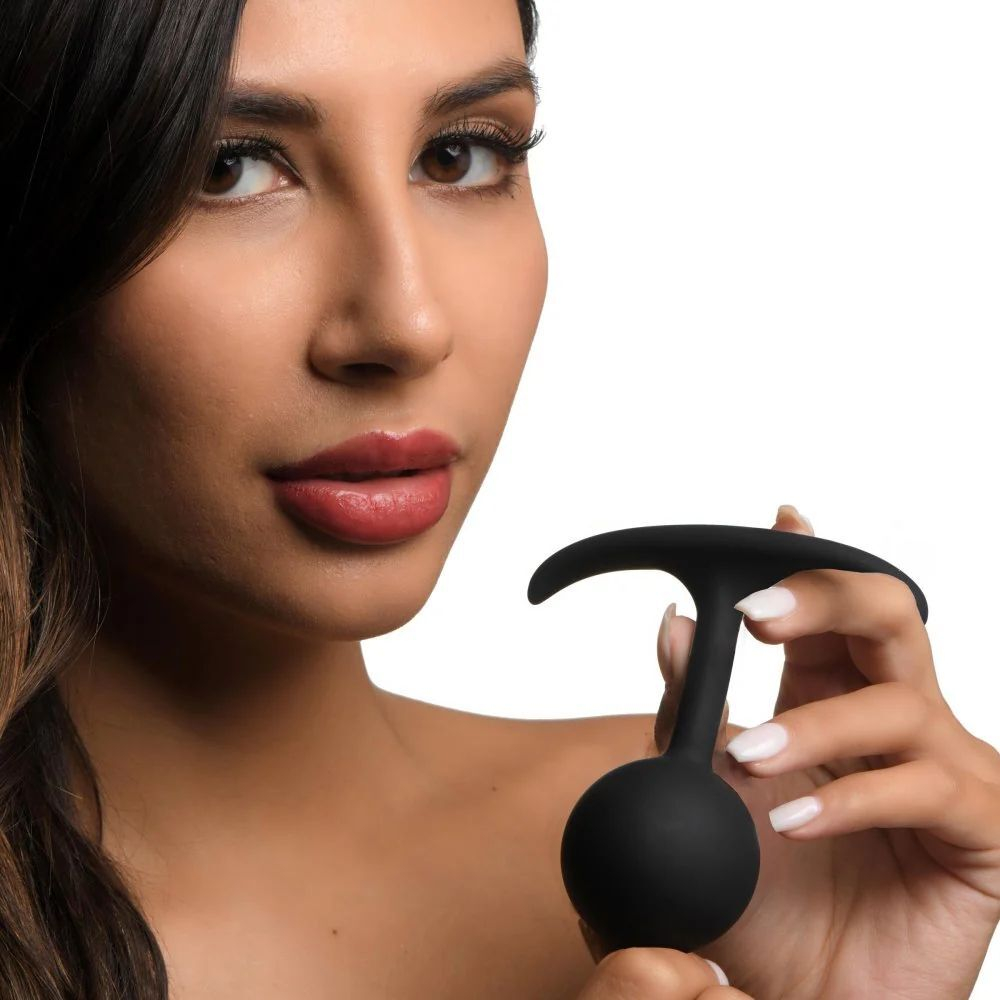 Черная анальная пробка с утяжелением Premium Silicone 3.9 Weighted Round Plug - 9,9 см. (Цвет: черный)