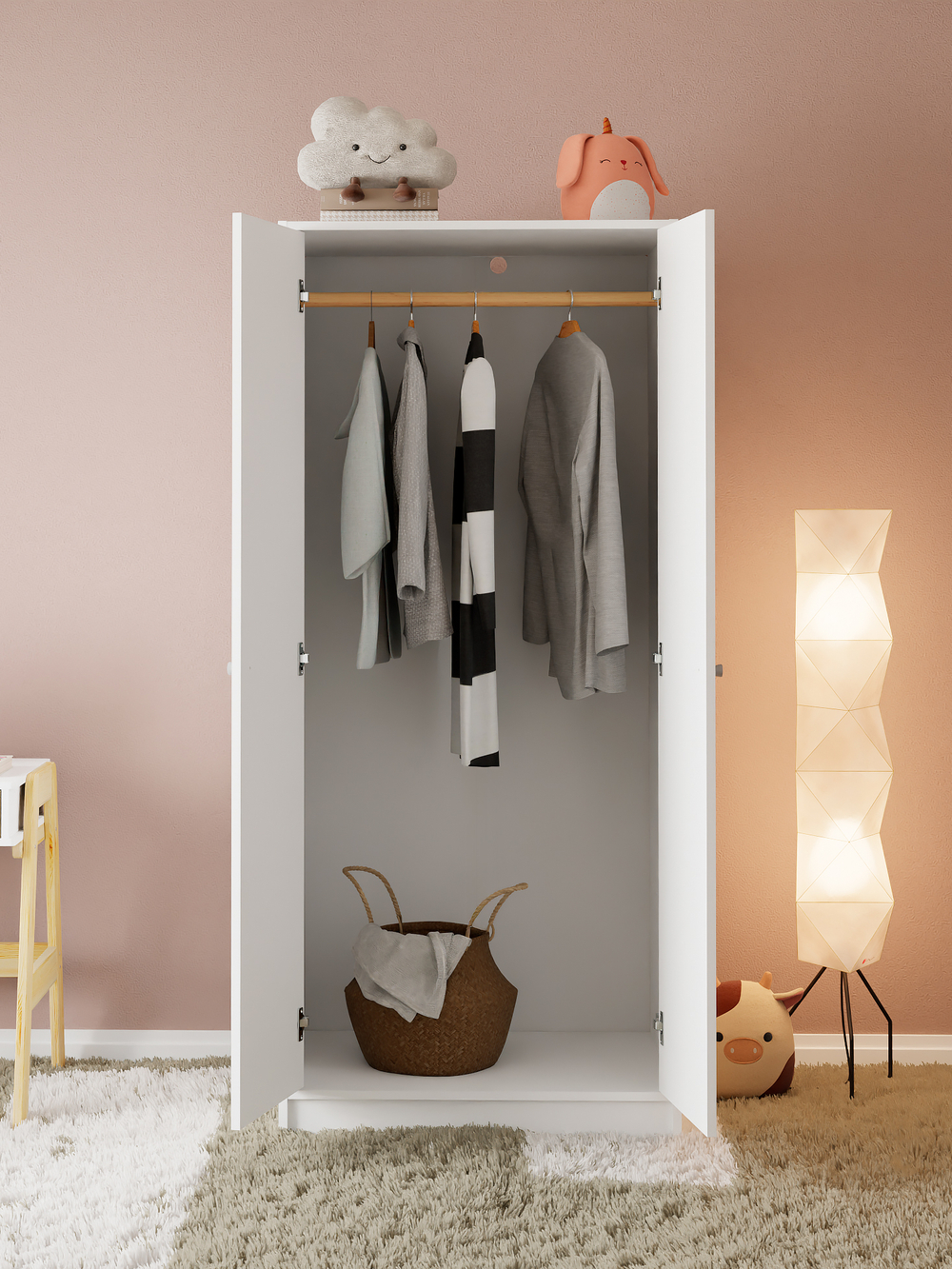 Шкаф для одежды 74х55х170, Марм Плюс, распашной, двухдверный, в спальню, прихожую, детскую, белый, Dipriz