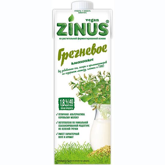 Гречневое молоко из зеленой гречки Zinus, 1л