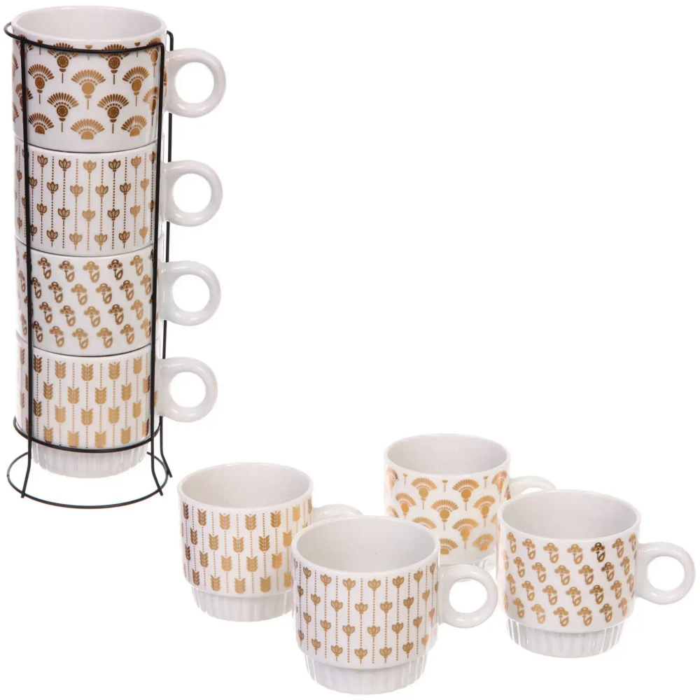 Набор кружек на стойке 280мл «Золотой узор», цвет золото